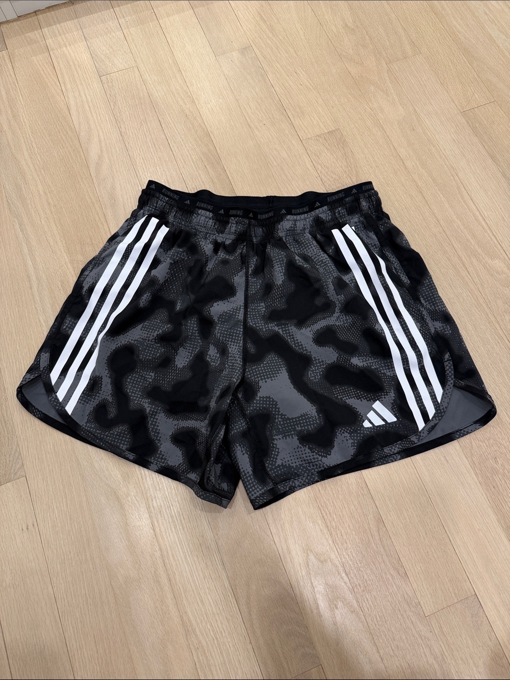 adidas Black Camo Athletic Shorts with White 3-Stripes